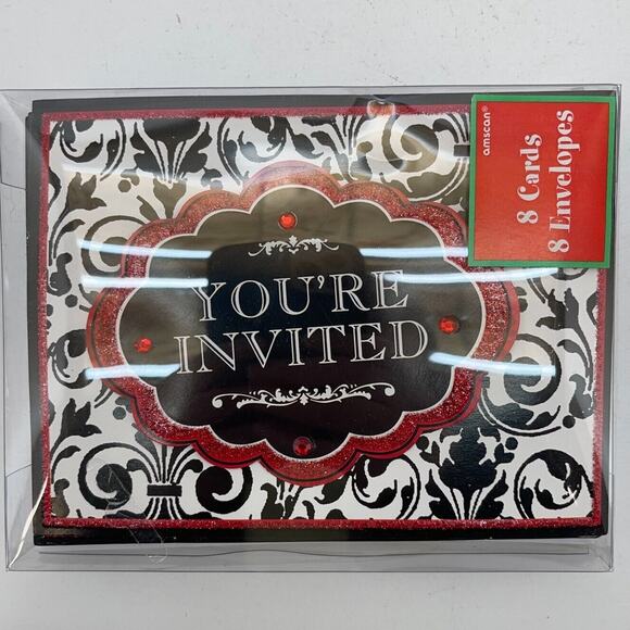 Joy Elegant Black White Holiday Cocktail Party Deluxe Invitations Card 6PKG - Picture 2 of 9